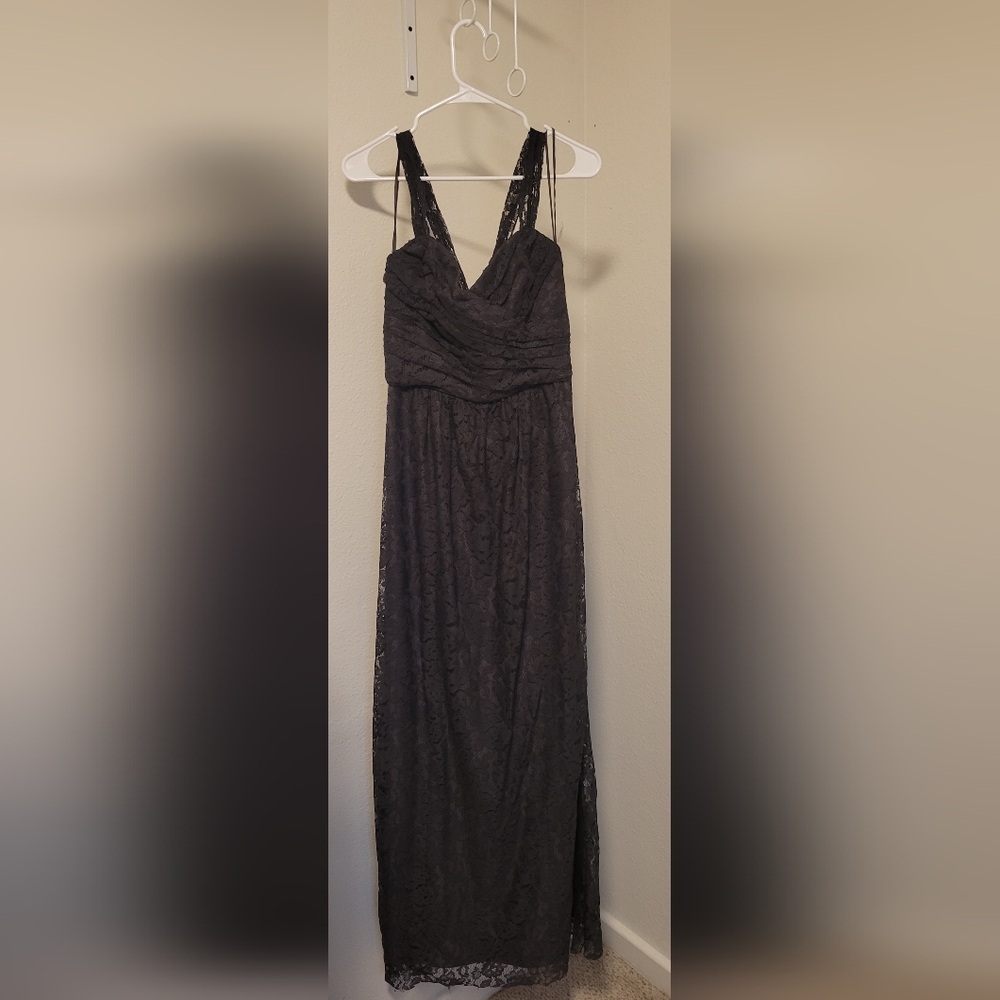 AMSALE ~ Gray Lace Sweetheart Sleeveless V Pweter Formal Gown 2 NEW $390 - Picture 2 of 13